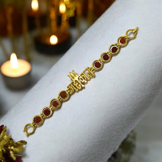 Sacred Mahakal Rudraksh Bead Bracelet with Trident Symbol