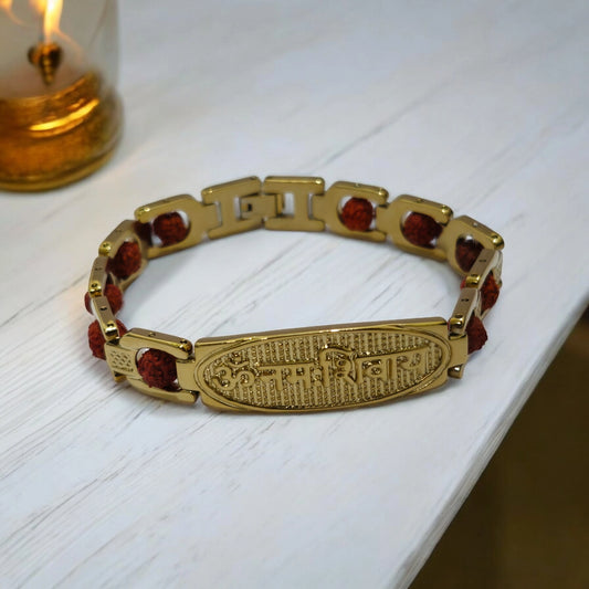 Divine Serenity Gold-Toned Bracelet with Sacred Rudraksh Beads