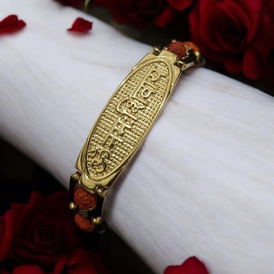 Divine Serenity Gold-Toned Bracelet with Sacred Rudraksh Beads