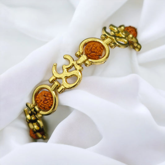 Divine Radiance Gold-Plated Rudraksh Bracelet with Om Inscription