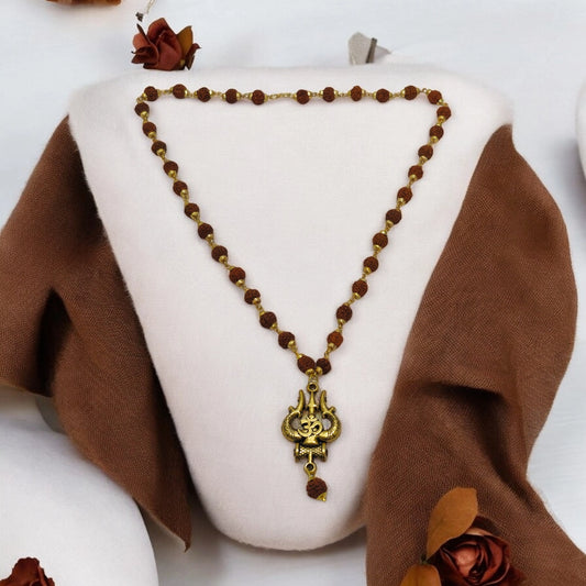 Original Panchmukhi Rudraksha Trishul Pendant Mala
