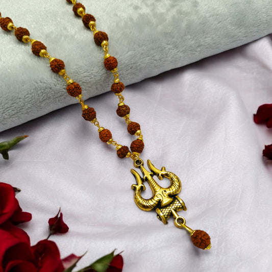 Trishul with Damru Pendant Rudraksha Mala