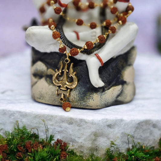 Trishul with Damru Pendant Rudraksha Mala