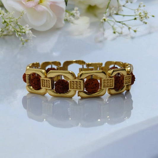 Gold-Plated Rudraksha Bracelet with Dotted Design