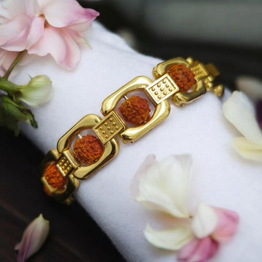 Gold-Plated Rudraksha Bracelet with Dotted Design