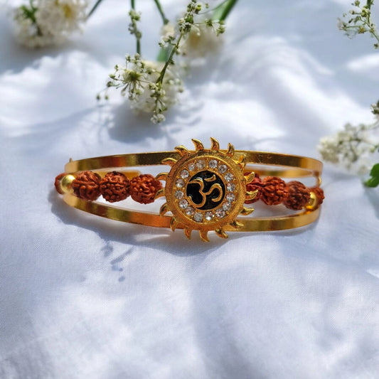 Premium Gold-Plated Sun &amp; Om Rudraksha Bracelet