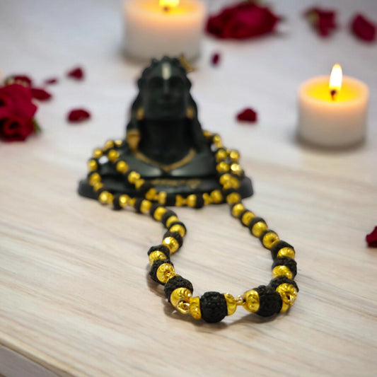 Gold-Plated Black Beads Rudraksha Mala