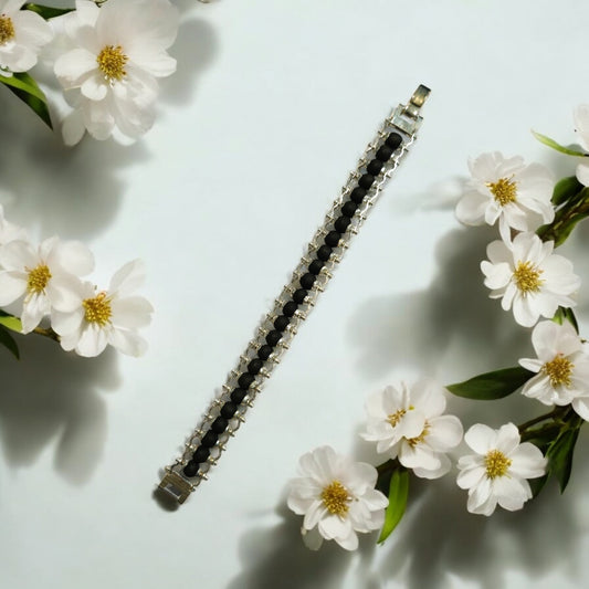 Silver-Plated Karungali Beads Bracelet